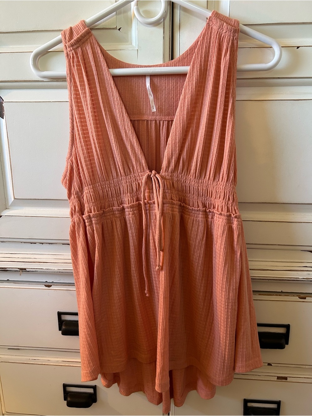 Free People Coral Pink Sleeveless V-Neck Chemise with Drawstring